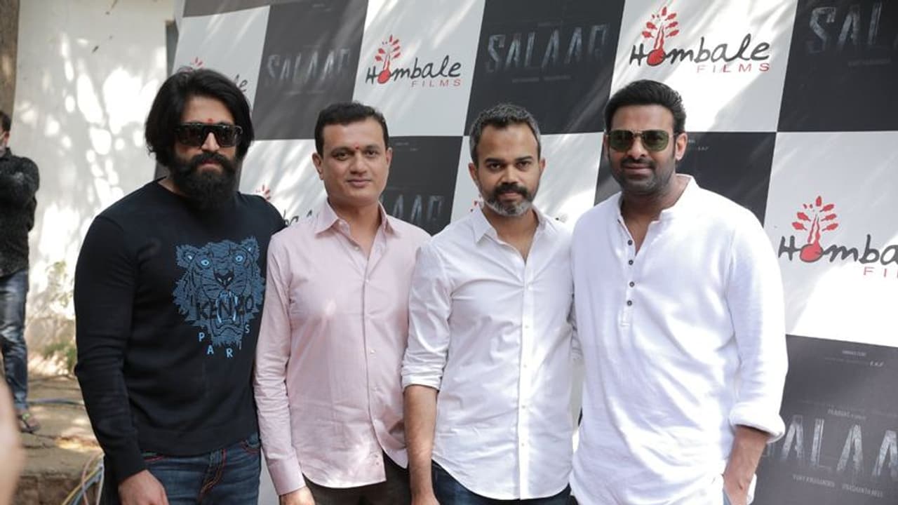 KGF star Yash, Prabhas pose together at Salaar launch KGF star Yash, Prabhas pose together at Salaar launch