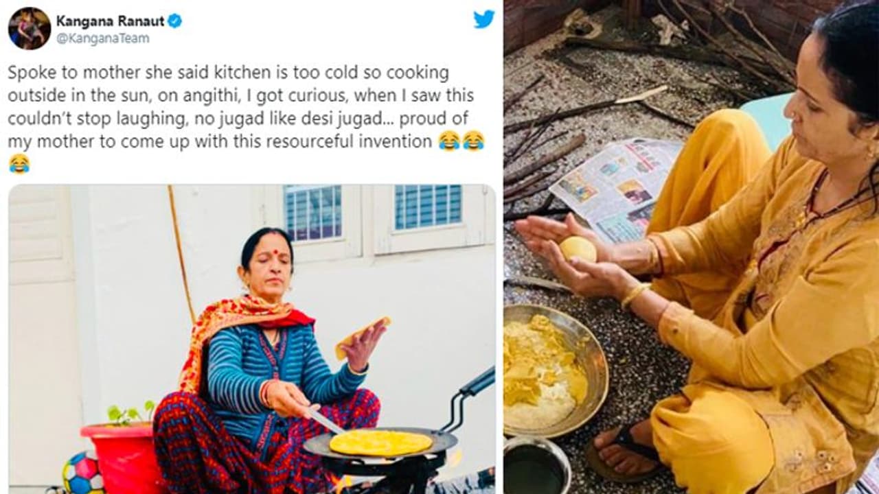 कंगना रनोट की मां ने ठंड से बचने लगाया मजेदार जुगाड़, किचन ठंडा था तो धूप में ऐसे बनाया खाना