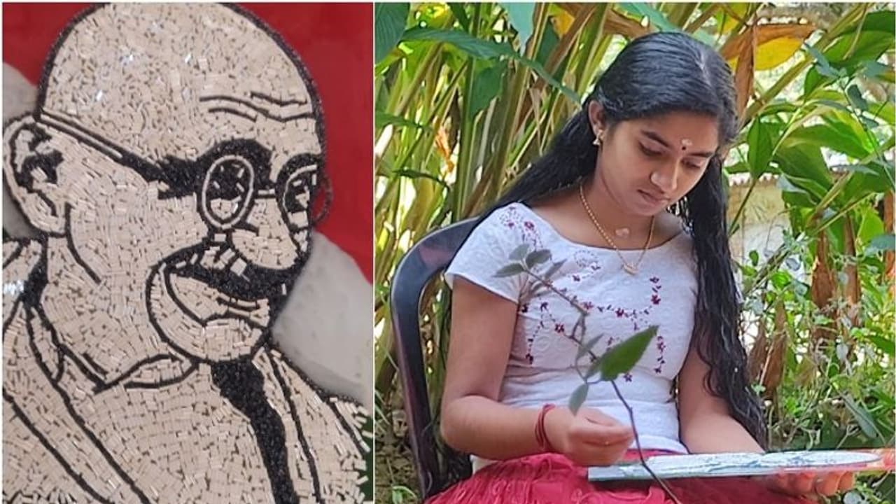 മാലമുത്തുകൾകൊണ്ടൊരുക്കിയ ഗാന്ധിജി, ഗൗരി പാർവ്വതിയുടെ 'ബ്ലാക്ക് ആന്റ് വൈറ്റ്' ചിത്രം മാലമുത്തുകൾകൊണ്ടൊരുക്കിയ ഗാന്ധിജി, ഗൗരി പാർവ്വതിയുടെ 'ബ്ലാക്ക് ആന്റ് വൈറ്റ്' ചിത്രം