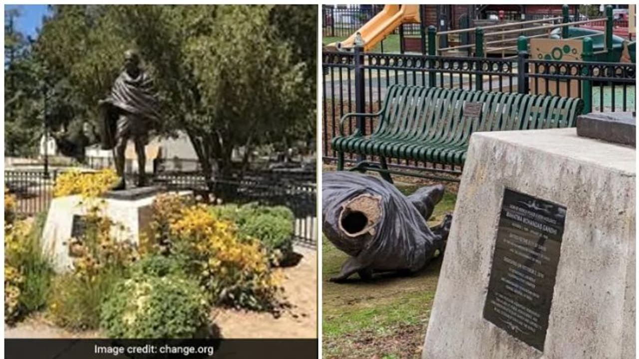 കാലിഫോര്ണിയയില് മഹാത്മ ഗാന്ധി പ്രതിമ തകര്ത്തു; പ്രതിഷേധം അറിയിച്ച് ഇന്ത്യ കാലിഫോര്ണിയയില് മഹാത്മ ഗാന്ധി പ്രതിമ തകര്ത്തു; പ്രതിഷേധം അറിയിച്ച് ഇന്ത്യ