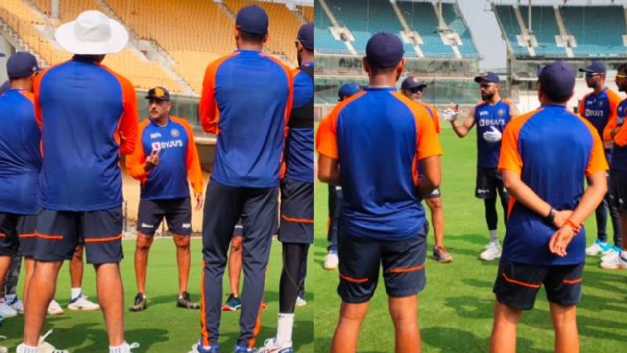 চেন্নাইতে নেট সেশন শুরু টিম ইন্ডিয়ার, শুরুতে দলকে 'পেপ টক' শাস্ত্রী কোহলির চেন্নাইতে নেট সেশন শুরু টিম ইন্ডিয়ার, শুরুতে দলকে 'পেপ টক' শাস্ত্রী কোহলির