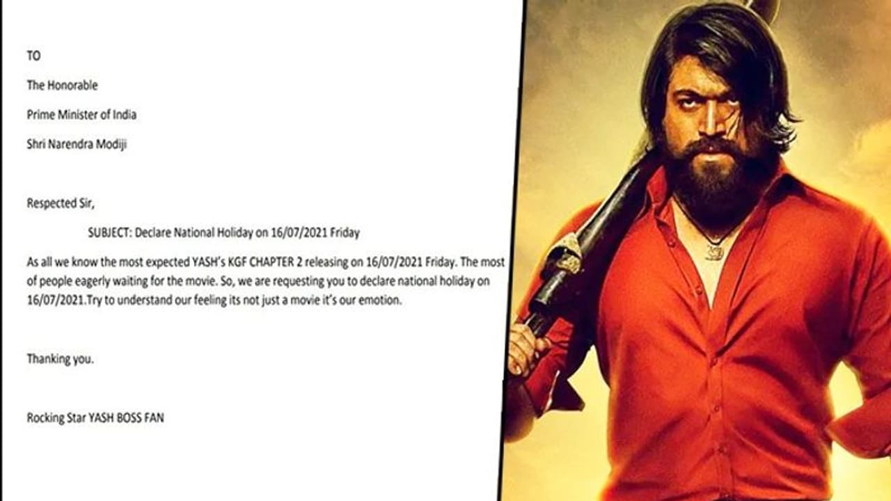 Declare KGF Chapter 2 release day as 'national holiday': Yash fans Declare KGF Chapter 2 release day as 'national holiday': Yash fans