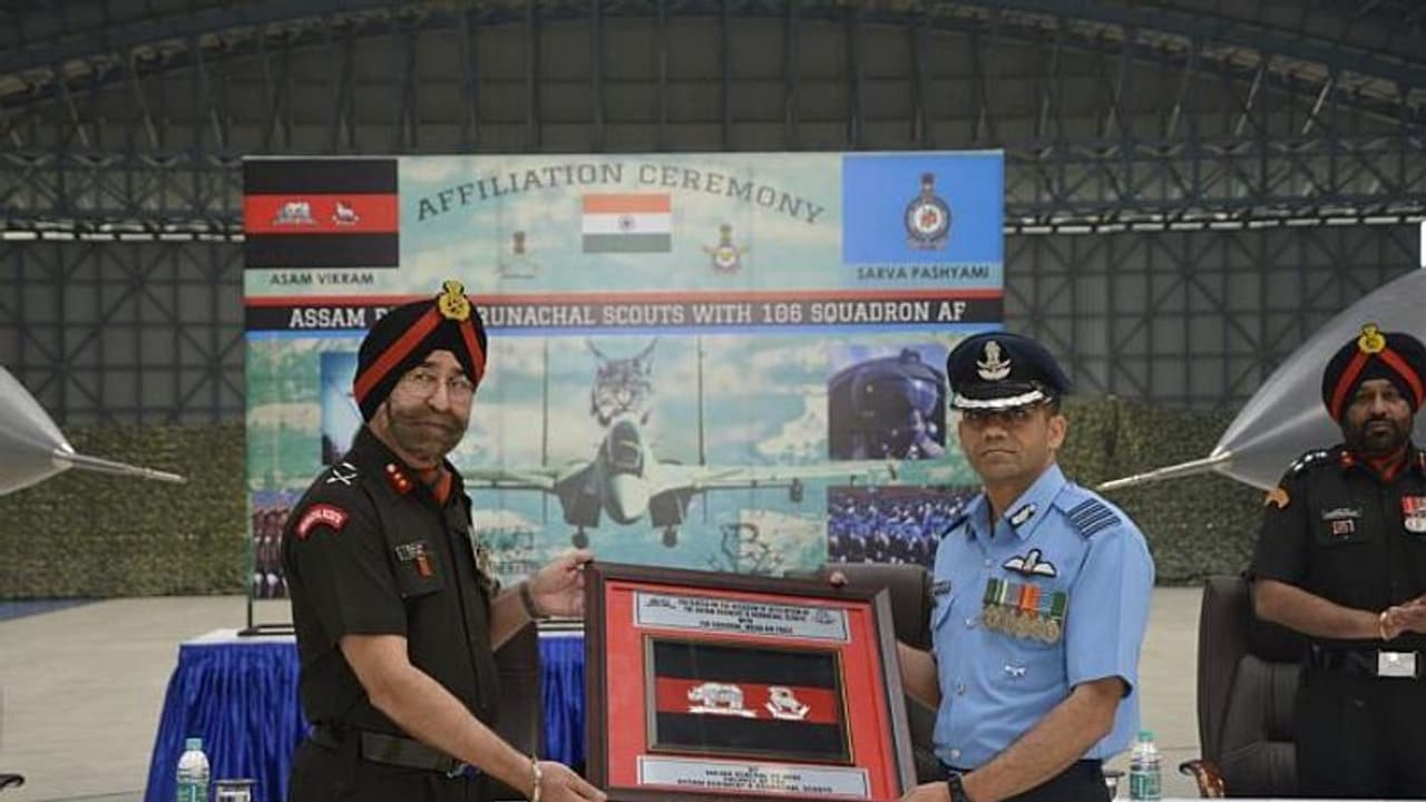 <p>Indian Army's Assam Regiment &amp; Arunachal Scouts was formally affiliated to Indian Air Force's 106 Squadron 'Lynx' in a ceremony at Tezpur in Assam.<br />
&nbsp;</p>

<p>On the occasion, Colonel of the Assam Regiment &amp; Arunachal Scouts Major General PS Behl took inspection of the Guard of Honour. Major General PS Behl and IAF's 106 Squadron Group Captain Varun Slaria signed the 'Charter of Affiliation'.&nbsp;<br />
<br />
&nbsp;<br />
The Assam Regiment was raised on June 15, 1941 and stood its ground to turn defeat into victory winning six Battle Honours in the Second World War.&nbsp;&nbsp;&nbsp;</p>

