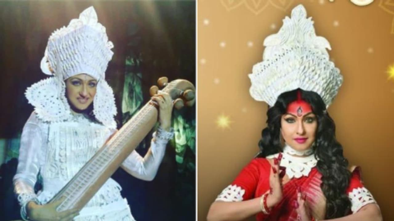 মাথায় মুকুট, হাতে উঠল বীণা, বাগদেবীর আরাধনায় সরস্বতীর সাজে নয়া চমক ঋতুর মাথায় মুকুট, হাতে উঠল বীণা, বাগদেবীর আরাধনায় সরস্বতীর সাজে নয়া চমক ঋতুর