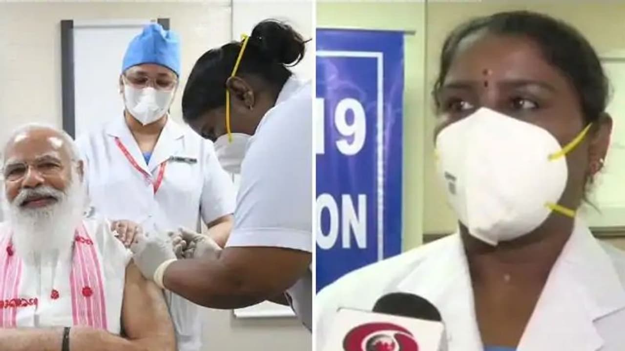 “தடுப்பூசி போட்ட வலியே தெரியவில்லை”... புதுச்சேரி செவிலியரை புன்னகையுடன் பாராட்டிய பிரதமர் மோடி...! “தடுப்பூசி போட்ட வலியே தெரியவில்லை”... புதுச்சேரி செவிலியரை புன்னகையுடன் பாராட்டிய பிரதமர் மோடி...!