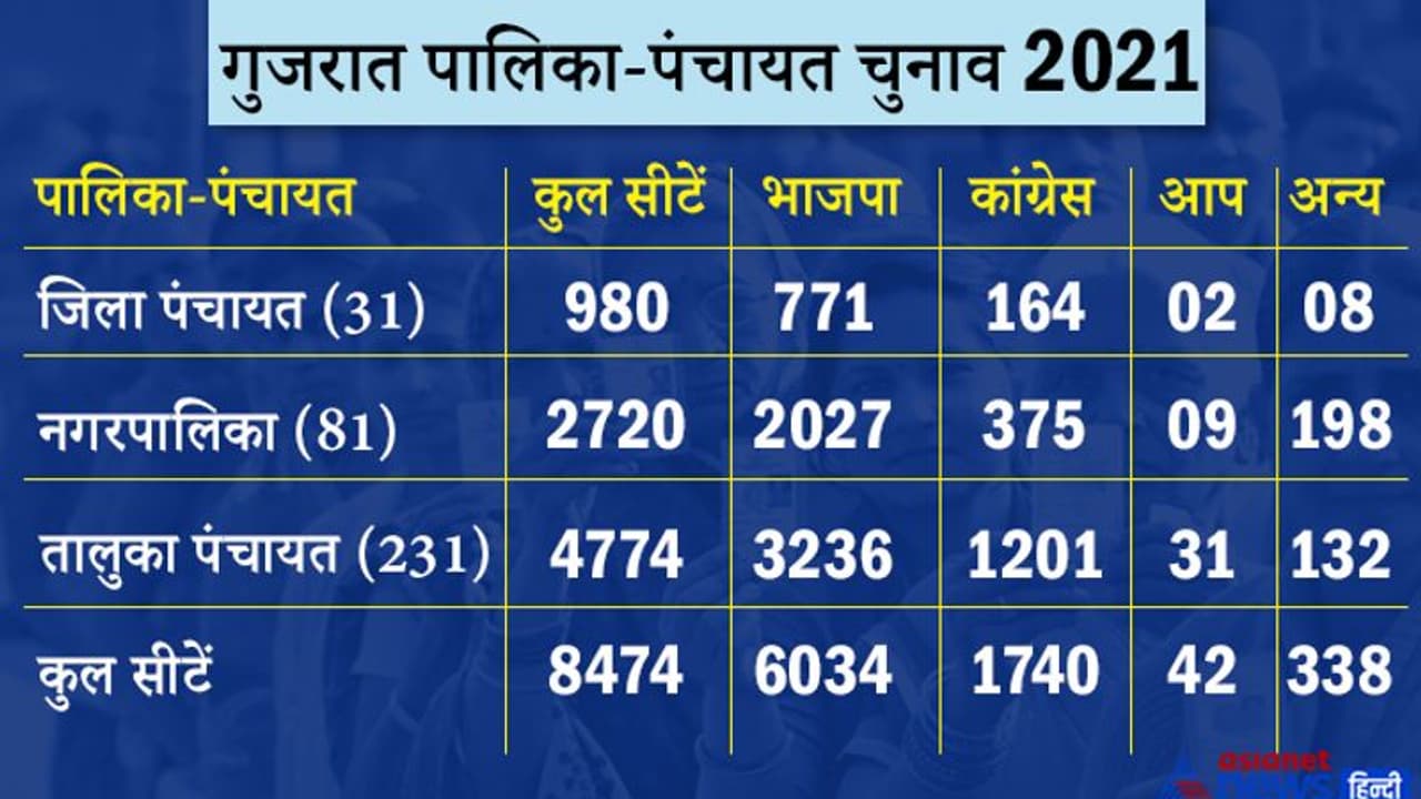 गुजरात पालिका पंचायत: BJP की एकतरफा जीत, ओवैसी की पार्टी को गोधरा में 7 सीट, कांग्रेस का बुरा हाल गुजरात पालिका पंचायत: BJP की एकतरफा जीत, ओवैसी की पार्टी को गोधरा में 7 सीट, कांग्रेस का बुरा हाल