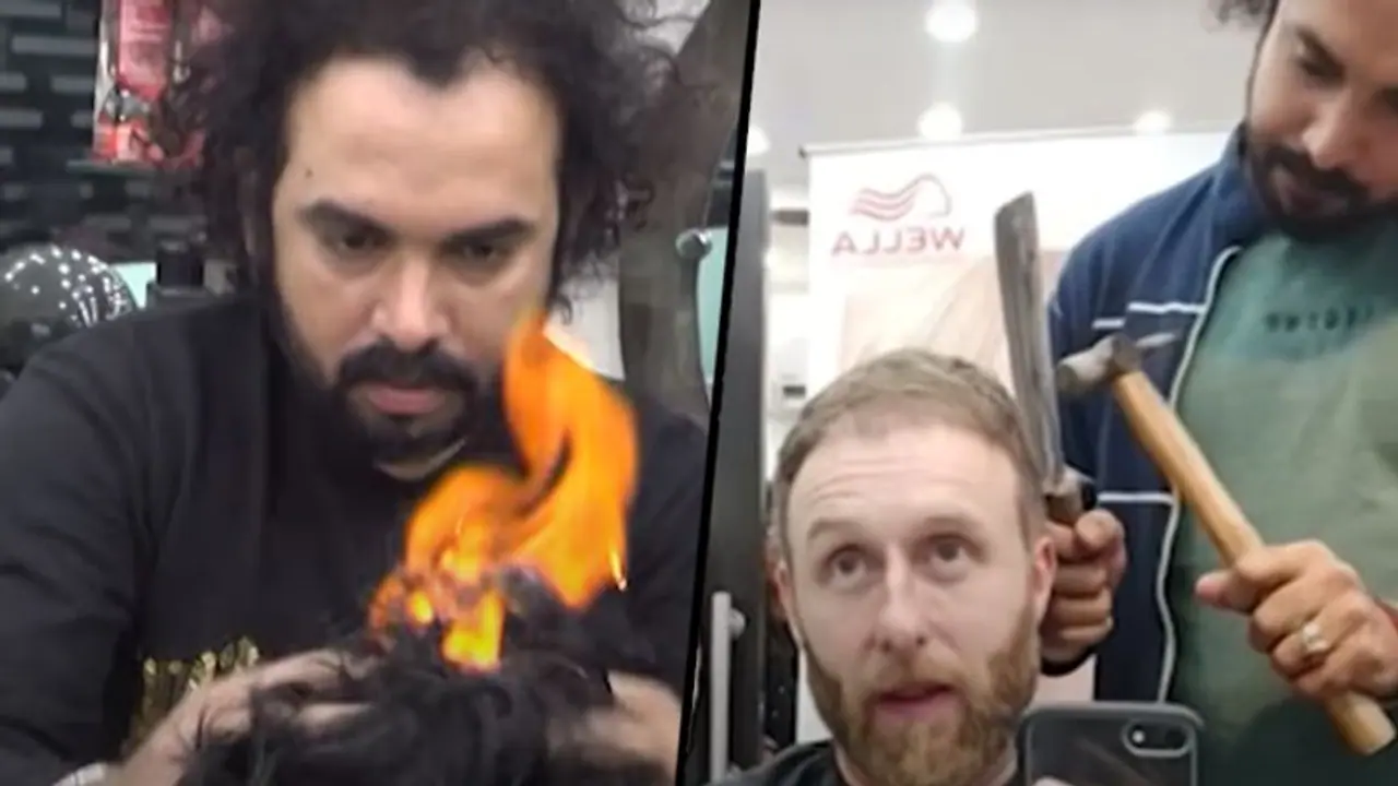 Lahore barber uses fire, knife and hammer to style hair; Watch this viral video Lahore barber uses fire, knife and hammer to style hair; Watch this viral video