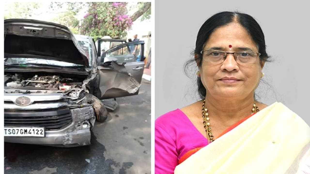 తెలంగాణ ఎమ్మెల్సీ సురభి వాణిదేవి కారుకు ప్రమాదం తెలంగాణ ఎమ్మెల్సీ సురభి వాణిదేవి కారుకు ప్రమాదం