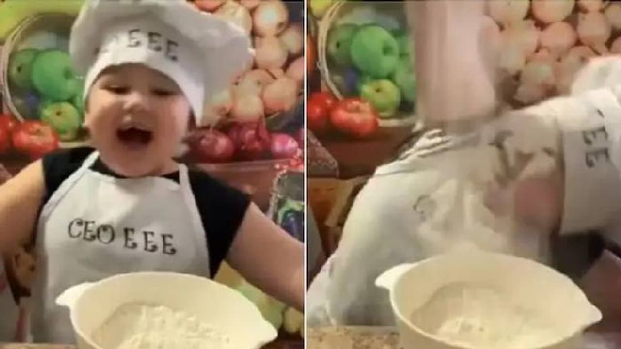 മൈദ പണി തന്നു; കേക്കുണ്ടാക്കാന്‍ ശ്രമിക്കുന്നതിനിടെ കുട്ടി ഷെഫിന് പറ്റിയ അബദ്ധം; വീഡിയോ