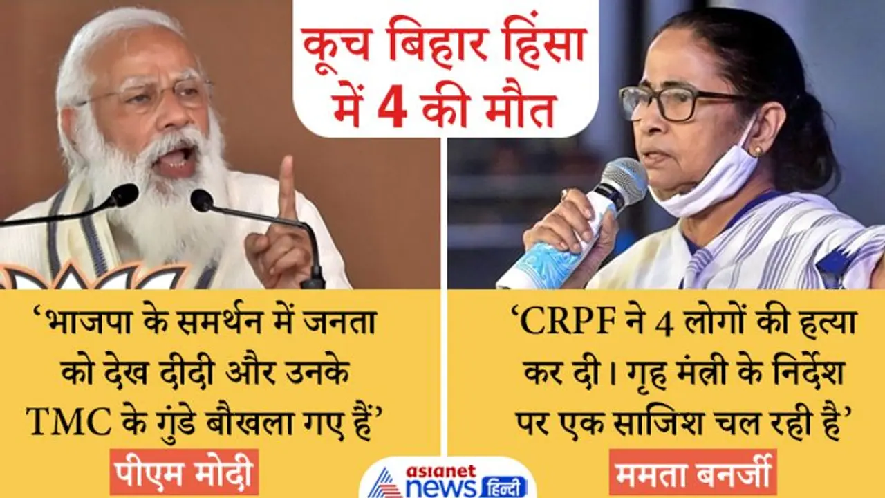 कूच बिहार हिंसा : PM मोदी ने कहा कुर्सी जाते देख, हिंसा पर उतरीं दीदी, ममता बोलीं अमित शाह जिम्मेदार कूच बिहार हिंसा : PM मोदी ने कहा कुर्सी जाते देख, हिंसा पर उतरीं दीदी, ममता बोलीं अमित शाह जिम्मेदार