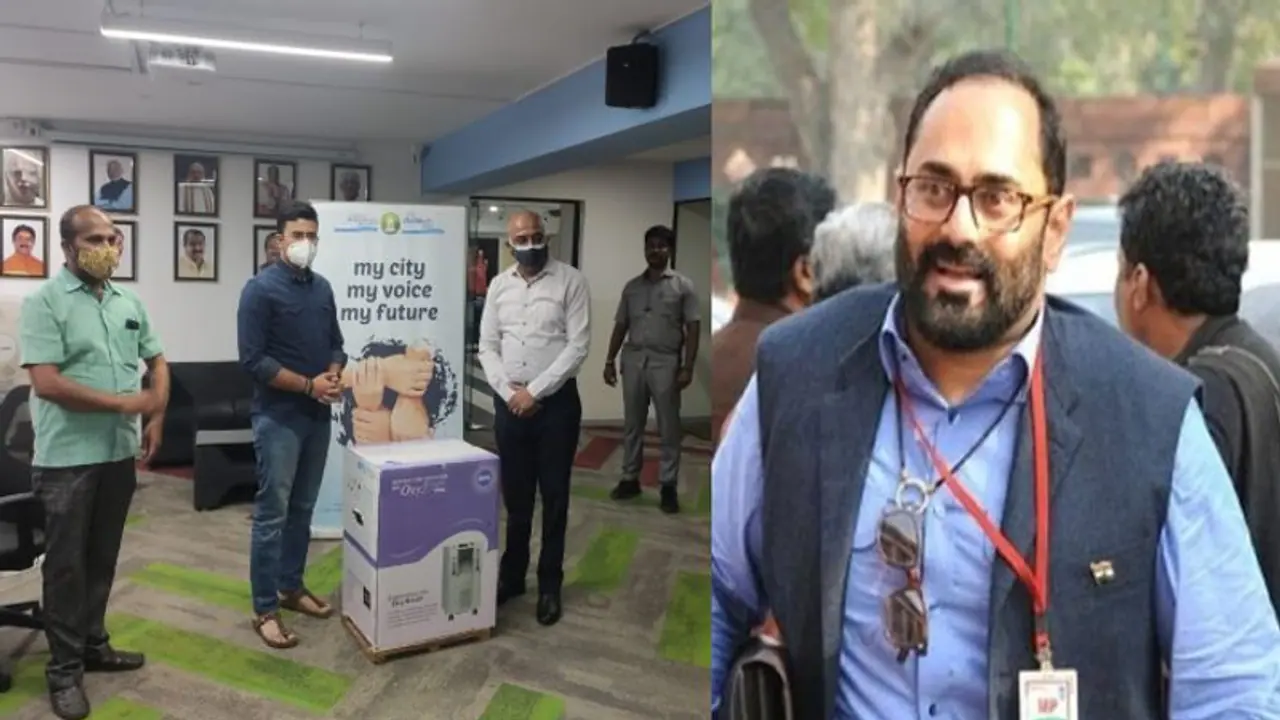 மக்கள் சேவையில் நம்ம பெங்களூரு ஃபௌண்டேஷன்..! 15 ஆக்ஸிஜன் செறிவூட்டிகளை வழங்கினார் ராஜீவ் சந்திரசேகர்