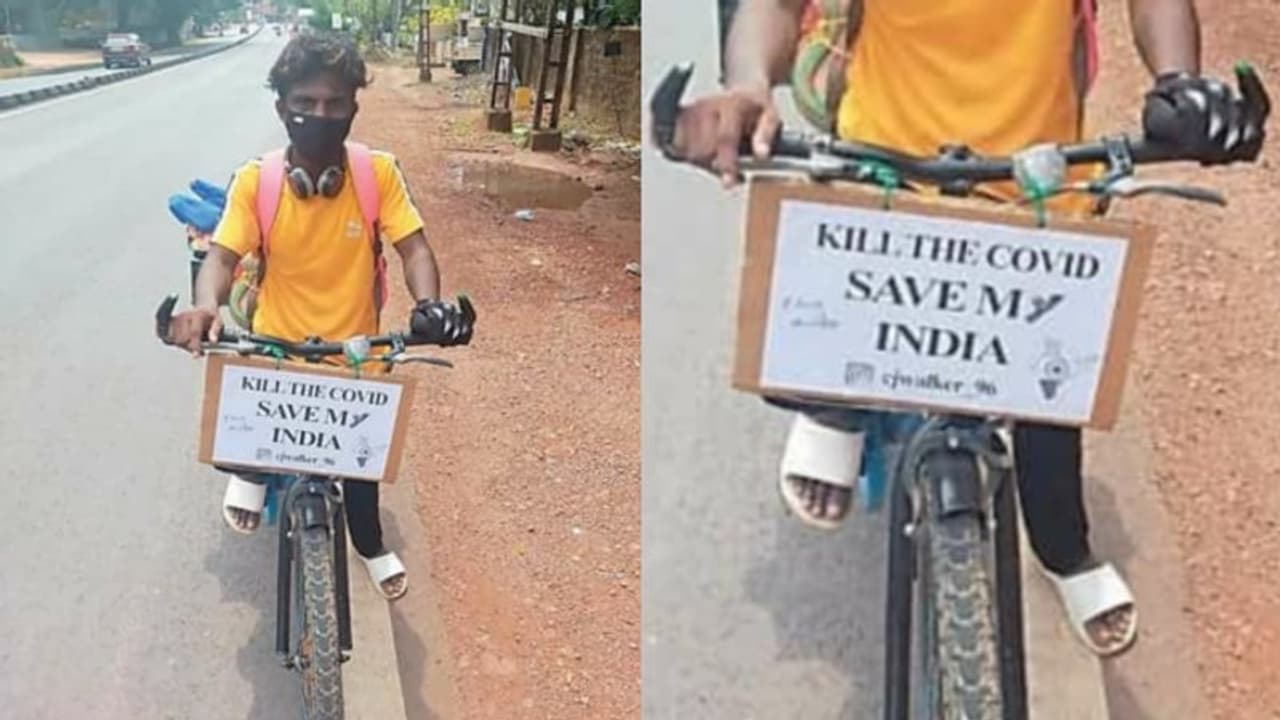 എടപ്പാളില്‍ നിന്നും കശ്മീരിലേക്ക്, കൊവിഡ് ബോധവത്കരണവുമായി ചിന്നന്‍റെ സൈക്കിള്‍ യാത്ര