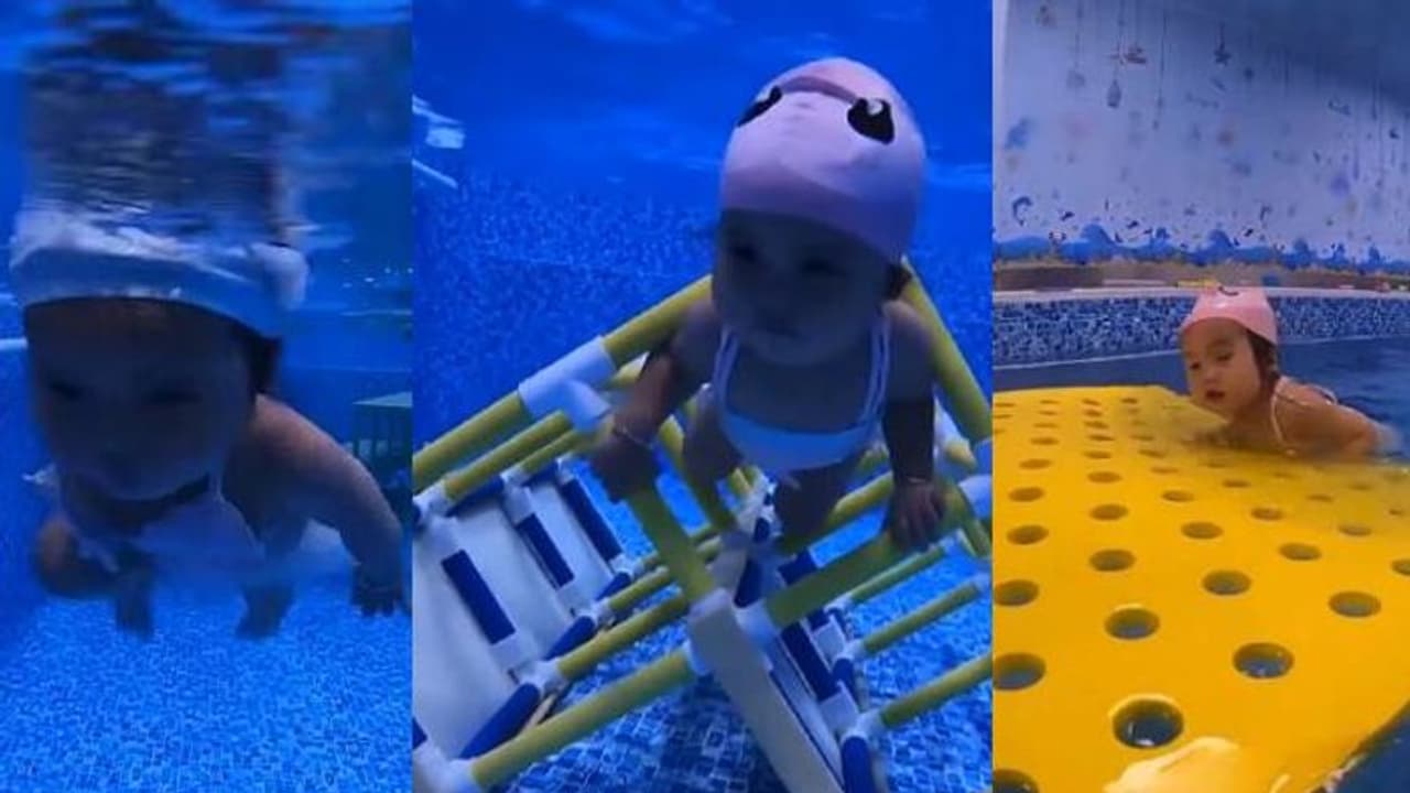 സ്വിമ്മിങ് പൂളിൽ അനായാസം നീന്തുന്ന കുരുന്ന്; അമ്പരന്ന് സൈബര്‍ ലോകം; വീഡിയോ