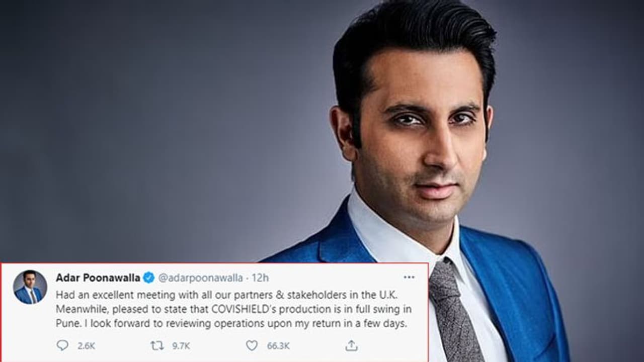 सीरम इंस्टीट्यूट के CEO ने किया लंदन से ट्वीट पुणे में कोविशील्ड का प्रोडक्शन जोरों पर है, मैं जल्द लौटूंगा सीरम इंस्टीट्यूट के CEO ने किया लंदन से ट्वीट पुणे में कोविशील्ड का प्रोडक्शन जोरों पर है, मैं जल्द लौटूंगा