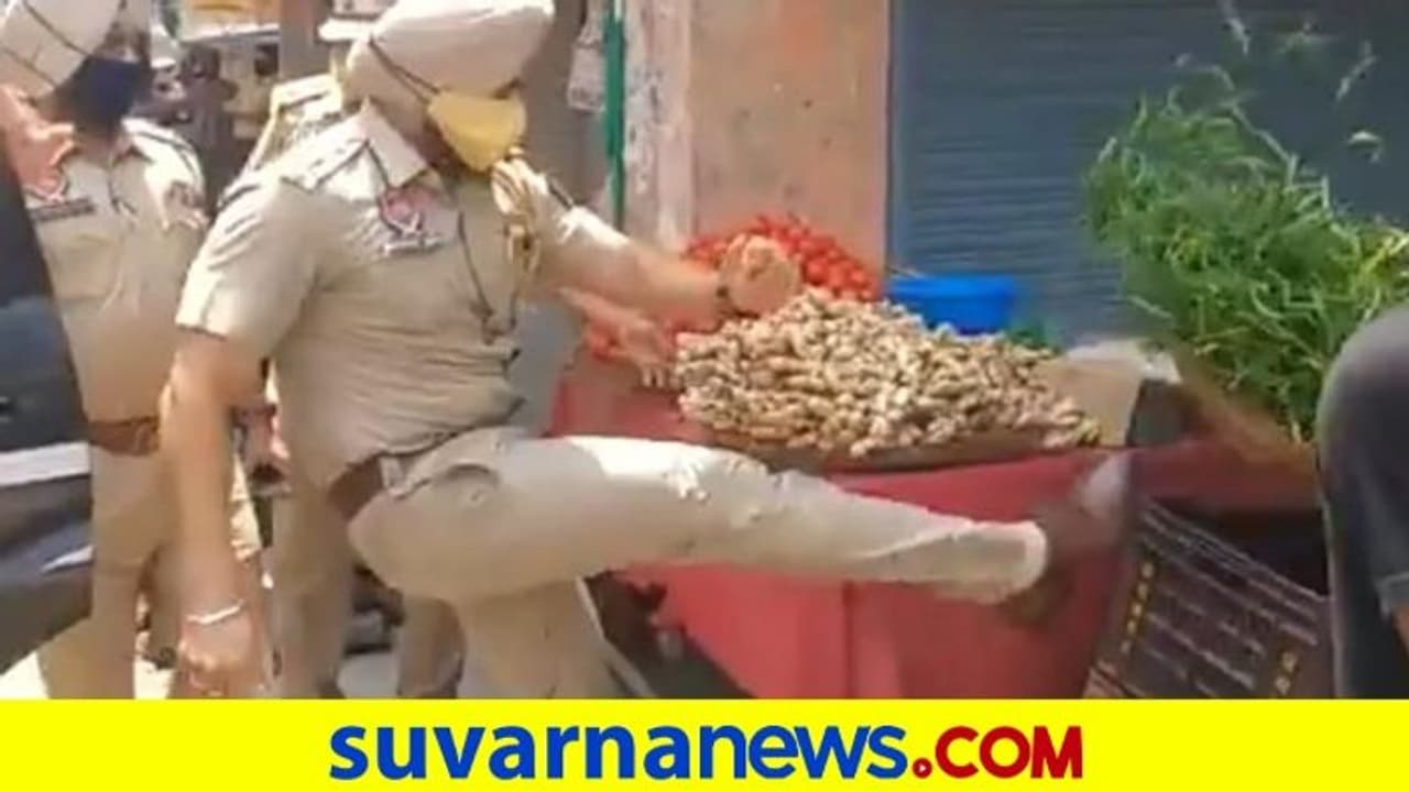 ತರಕಾರಿ ತಳ್ಳುಗಾಡಿ ಕಾಲಿನಿಂದ ಒದ್ದ ಪೊಲೀಸ್ ಸಸ್ಪೆಂಡ್