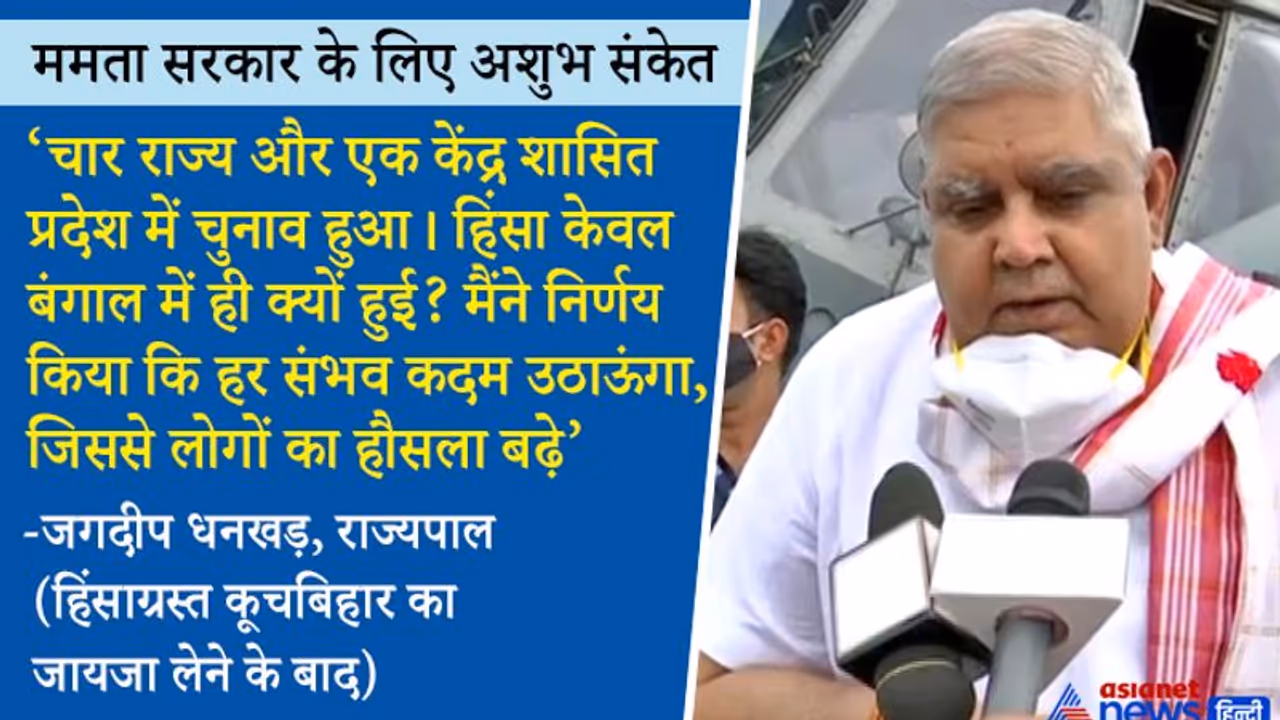 ममता V/s गवर्नर: हिंसाग्रस्त इलाकों में पहुंचे धनखड़ ने दिए TMC सरकार के लिए 'खतरे' वाले संकेत ममता V/s गवर्नर: हिंसाग्रस्त इलाकों में पहुंचे धनखड़ ने दिए TMC सरकार के लिए 'खतरे' वाले संकेत