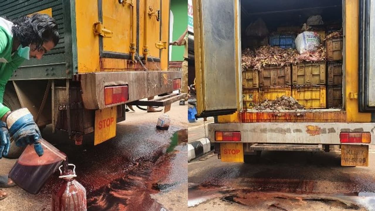 അറവുമാലിന്യം ശേഖരിക്കുന്ന വാഹനത്തിൽ നിന്ന് രക്തമടങ്ങിയ ജലം റോഡിൽ; വാഹനം തടഞ്ഞ് നാട്ടുകാർ അറവുമാലിന്യം ശേഖരിക്കുന്ന വാഹനത്തിൽ നിന്ന് രക്തമടങ്ങിയ ജലം റോഡിൽ; വാഹനം തടഞ്ഞ് നാട്ടുകാർ