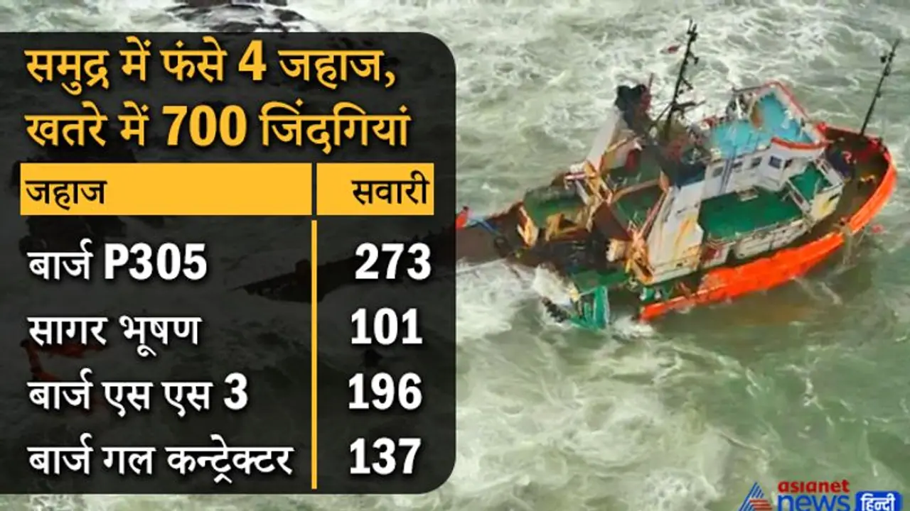 तौकते: समुद्र में फंसे 4 जहाज, इनमें 700 लोग सवार थे; नेवी ने 215 का रेस्क्यू किया; 495 अभी भी फंसे तौकते: समुद्र में फंसे 4 जहाज, इनमें 700 लोग सवार थे; नेवी ने 215 का रेस्क्यू किया; 495 अभी भी फंसे