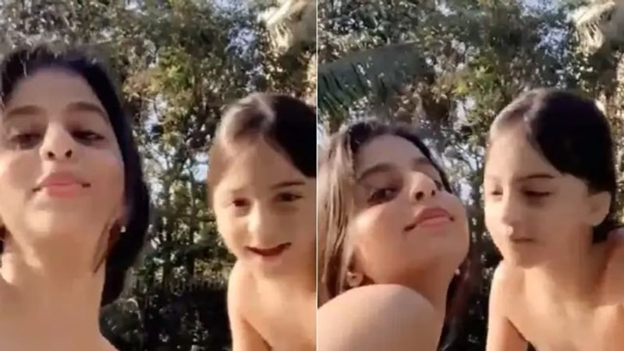 ভেজা শরীরে গুটি গুটি পায়ে দিদির গালে আদুরে চুম্বন, আব্রামের জন্মদিনে সুইম স্যুটে ভাইরাল সুহানা