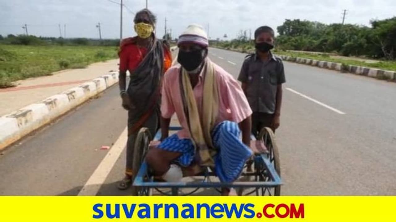 ಗದಗನಲ್ಲಿ ಸಂಪೂರ್ಣ ಲಾಕ್‌ಡೌನ್‌: ತಳ್ಳುವ ಗಾಡಿಯಲ್ಲಿ ಆಸ್ಪತ್ರೆಗೆ ಪತಿ ಕರೆತಂದ ಮಹಿಳೆ..!