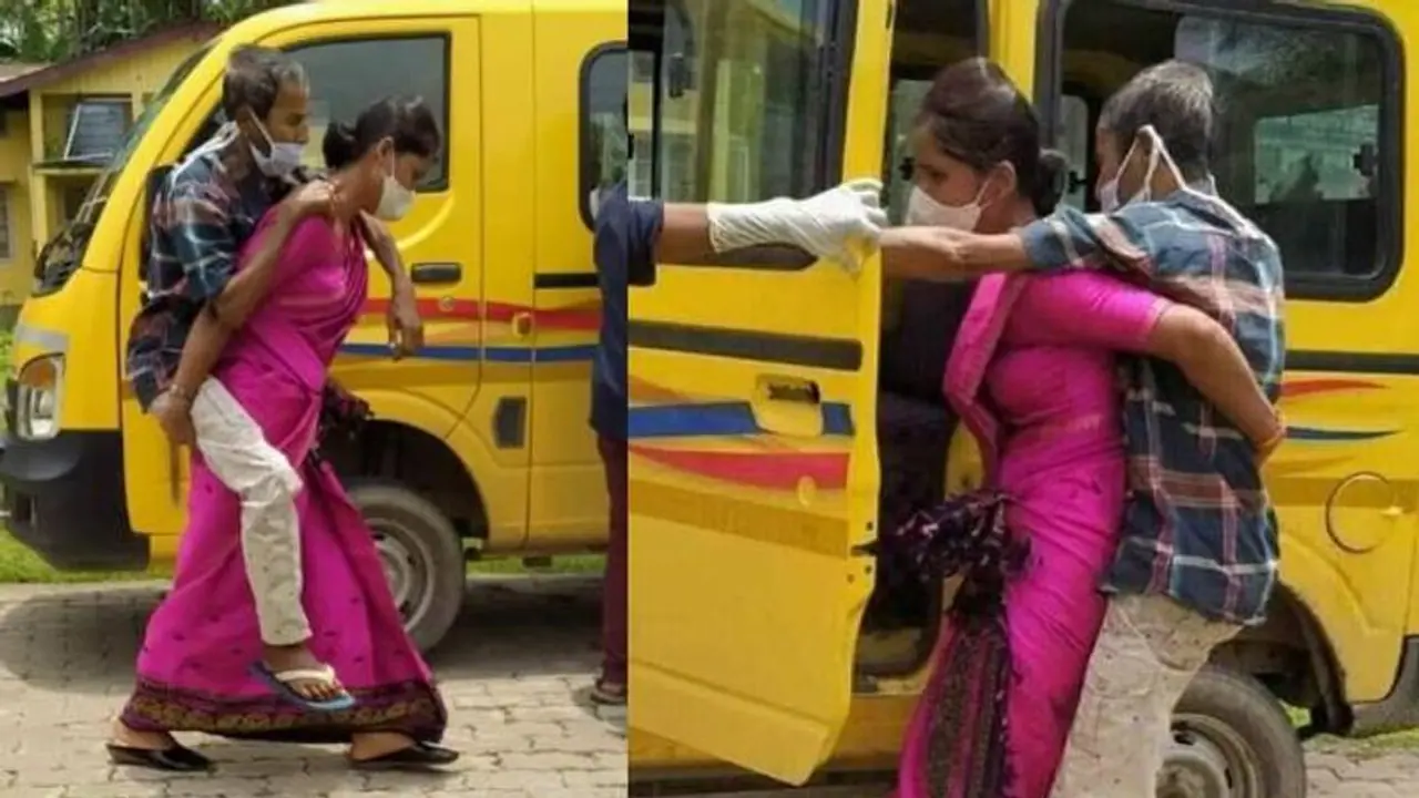 ആരും സഹായിച്ചില്ല; കൊവിഡ് പോസിറ്റീവായ ഭർതൃപിതാവിനെ തോളിലേറ്റി യുവതി; ചിത്രം വൈറല് ആരും സഹായിച്ചില്ല; കൊവിഡ് പോസിറ്റീവായ ഭർതൃപിതാവിനെ തോളിലേറ്റി യുവതി; ചിത്രം വൈറല്