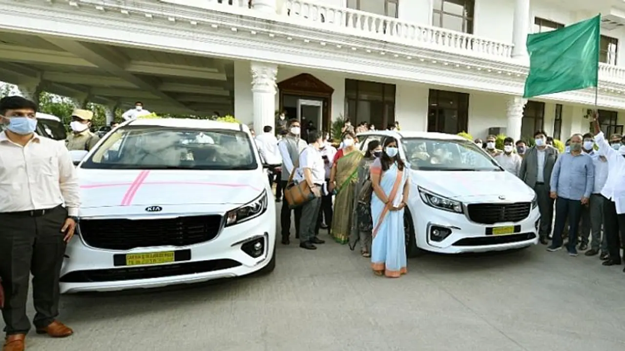 Controversy over Telangana Govt giving 32 Kia Carnival cars to bureaucrats Controversy over Telangana Govt giving 32 Kia Carnival cars to bureaucrats