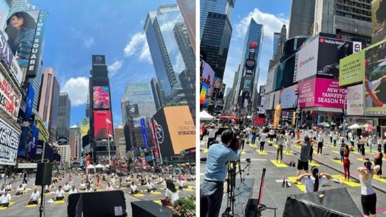 টাইমস স্কোয়ারে যোগ দিবসের বর্নাঢ্য অনুষ্ঠান, মন কাড়লেন হাজার হাজার অংশগ্রহণকারী