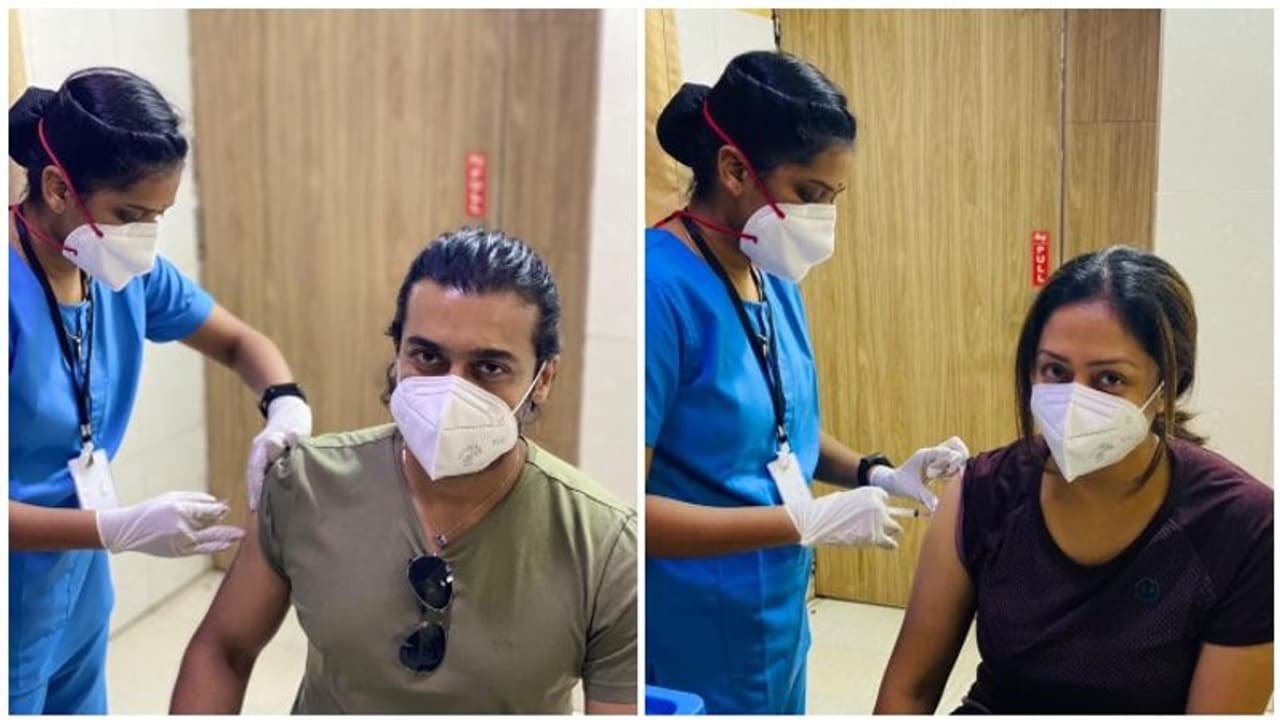 கொரோனா தடுப்பூசி போட்டு கொண்ட சூர்யா ஜோதிகா..! கொரோனா தடுப்பூசி போட்டு கொண்ட சூர்யா ஜோதிகா..!