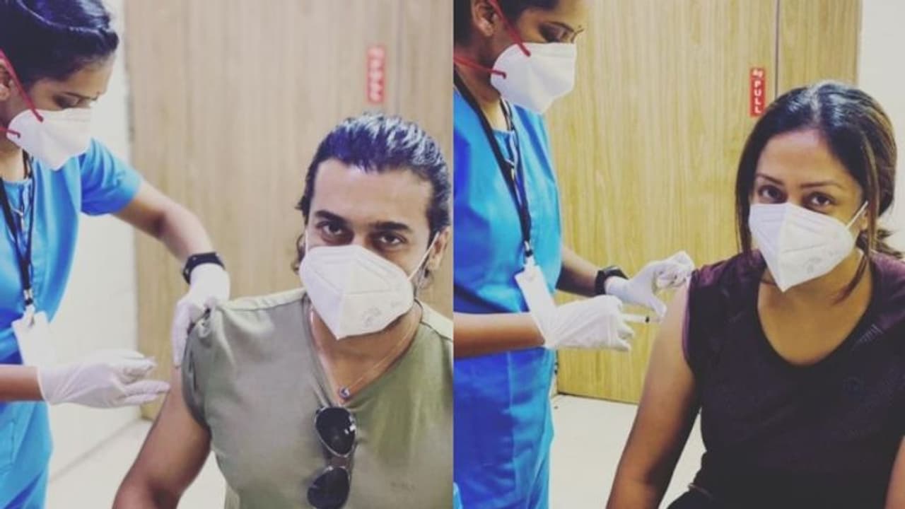 കൊവിഡ് വാക്സിൻ സ്വീകരിച്ച് ജ്യോതികയും സൂര്യയും