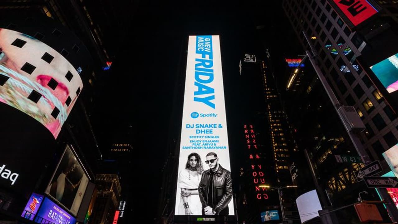 அமெரிக்காவின் டைம்ஸ் சதுக்கத்தில் மின்னிய 'என்ஜாய் எஞ்சாமி' விளம்பம்..! அமெரிக்காவின் டைம்ஸ் சதுக்கத்தில் மின்னிய 'என்ஜாய் எஞ்சாமி' விளம்பம்..!