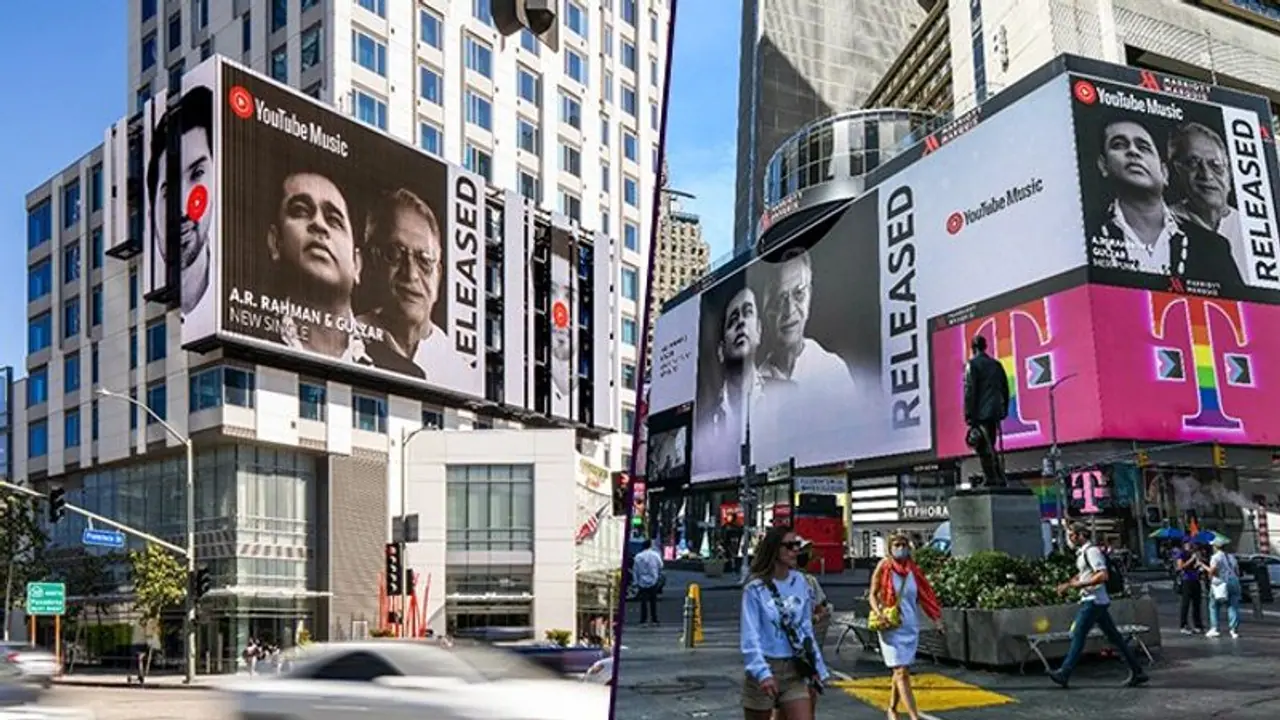 A R Rahman, Gulzar's 'Meri Pukaar Suno' features on iconic billboard of New York, Los Angeles A R Rahman, Gulzar's 'Meri Pukaar Suno' features on iconic billboard of New York, Los Angeles