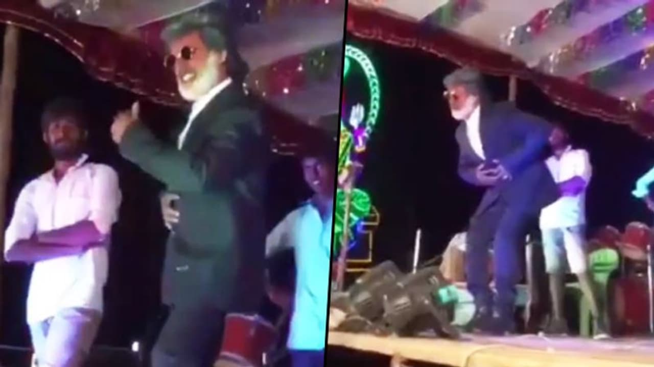 Rajinikanth's look alike attempts to pull stunt but badly fails; Watch video Rajinikanth's look alike attempts to pull stunt but badly fails; Watch video