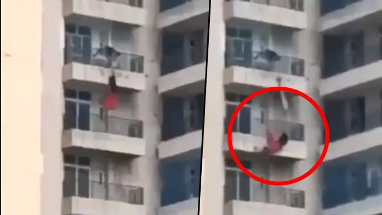Horrifying Visuals: Woman falls from ninth floor in Ghaziabad Horrifying Visuals: Woman falls from ninth floor in Ghaziabad