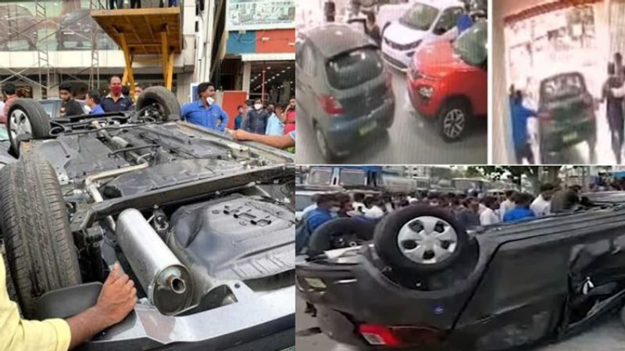 പുത്തന്‍ കാര്‍ വാങ്ങി നിരത്തിലിറക്കും മുന്‍പ് അപകടം; രണ്ടാം നിലയിലെ ഷോറൂമില്‍ നിന്ന് താഴേയ്ക്ക് പതിച്ച് കാര്‍