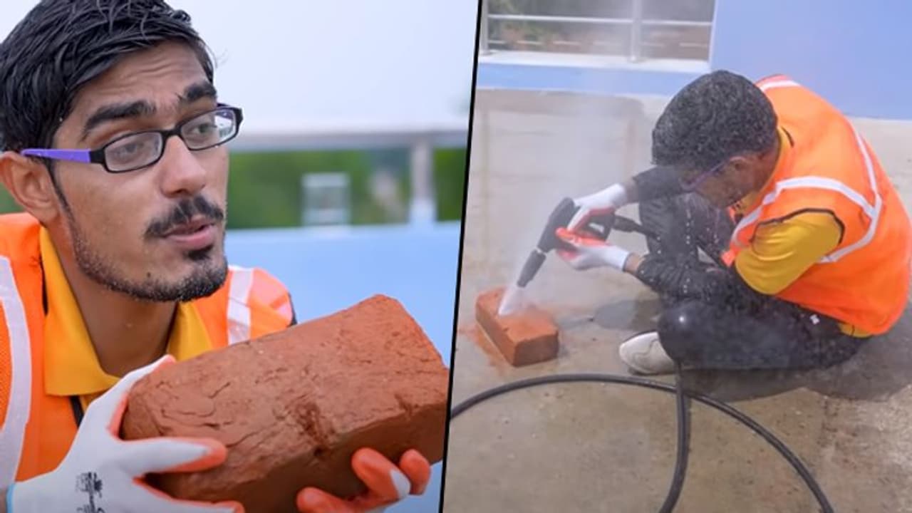 Man cutting brick with water will surprise you; Watch viral video Man cutting brick with water will surprise you; Watch viral video