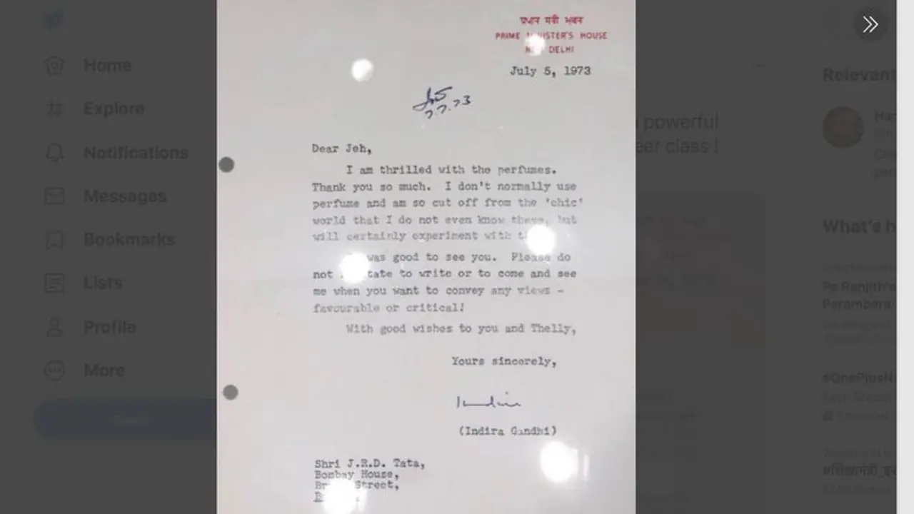 Indira Gandhi's typewritten letter to JRD Tata goes viral, Check out the post & reactions Indira Gandhi's typewritten letter to JRD Tata goes viral, Check out the post & reactions