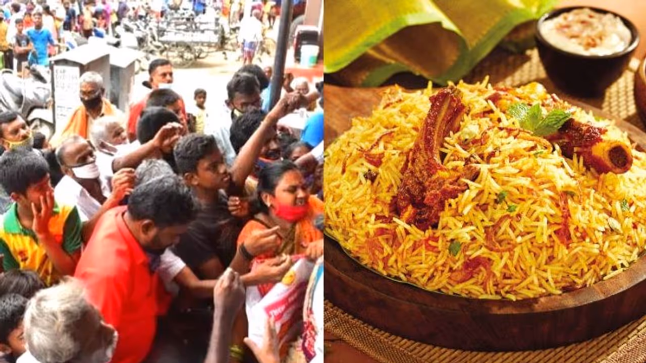 അഞ്ച് പൈസയ്ക്ക് ബിരിയാണി; കൊവിഡ് പ്രോട്ടോക്കോള് മറന്നു ജനം; ഉദ്ഘാടന ദിനത്തില് ഹോട്ടലിന് പൂട്ടിട്ടു അഞ്ച് പൈസയ്ക്ക് ബിരിയാണി; കൊവിഡ് പ്രോട്ടോക്കോള് മറന്നു ജനം; ഉദ്ഘാടന ദിനത്തില് ഹോട്ടലിന് പൂട്ടിട്ടു