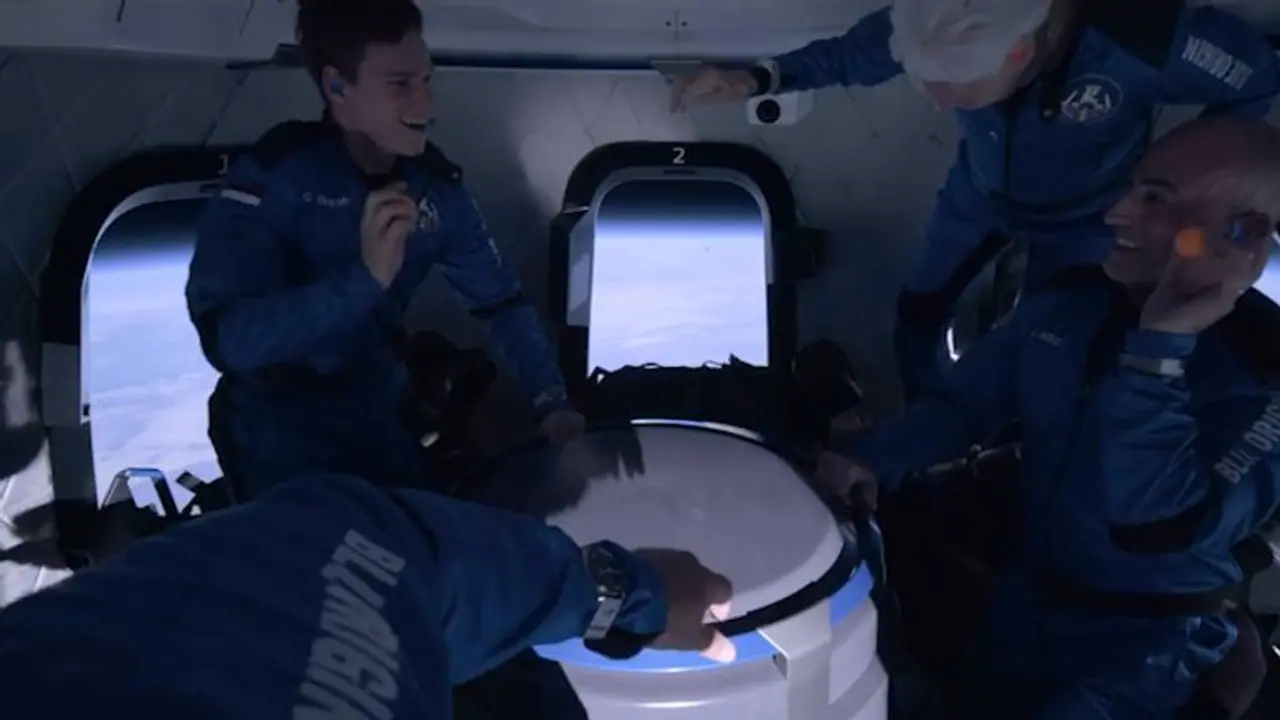 Jeff Bezos and crew tosses Skittle candy at each other on Blue origin space flight; Watch video
