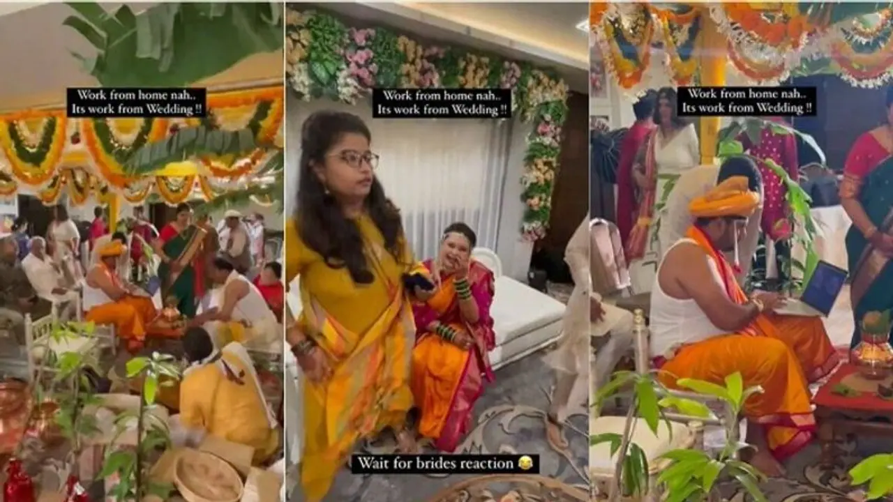 വിവാഹ വേദിയിലും വരന്‍ ‘വർക്ക് അറ്റ് ഹോം’; വൈറലായി വീഡിയോ