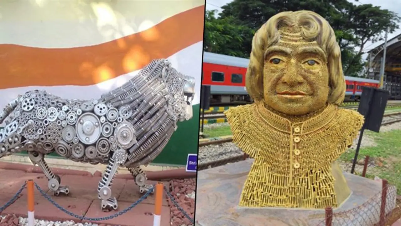 Indian Railways installs APJ Abdul Kalam's bust made of scrap in Bengaluru; watch pics Indian Railways installs APJ Abdul Kalam's bust made of scrap in Bengaluru; watch pics