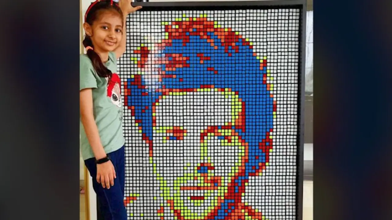 Watch: Little girl's mosaic portrait of Kartik Aaryan with Rubik's Cubes wins the hearts of netizens