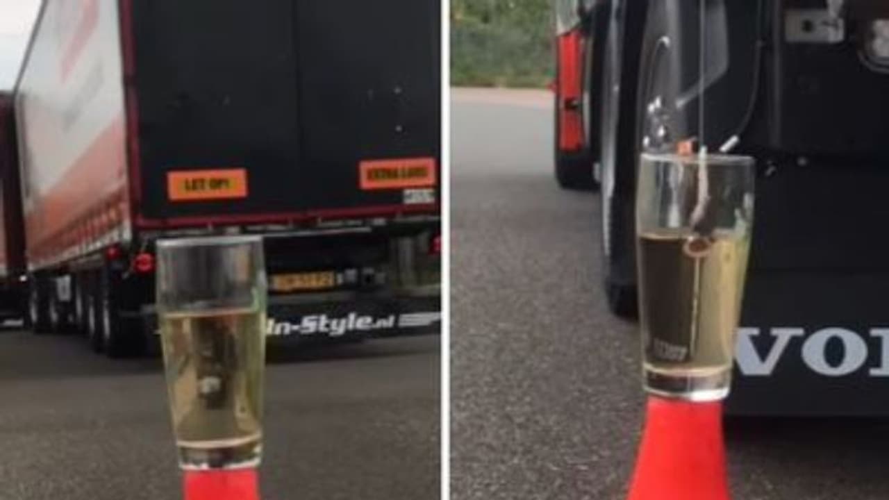 ട്രക്ക് ഉപയോഗിച്ച് ഗ്ലാസ്സിലെ വെള്ളത്തില്‍ ടീ ബാഗ് മുക്കുന്ന ഡ്രൈവർ; വീഡിയോ വൈറല്‍