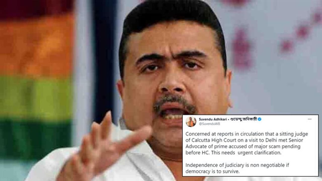 कलकत्ता HC के जज और एक घोटाले के आरोपी वकील; TMC लीडर की मुलाकात पर सुवेंदु ने उठाया सवाल; किया ये tweet कलकत्ता HC के जज और एक घोटाले के आरोपी वकील; TMC लीडर की मुलाकात पर सुवेंदु ने उठाया सवाल; किया ये tweet