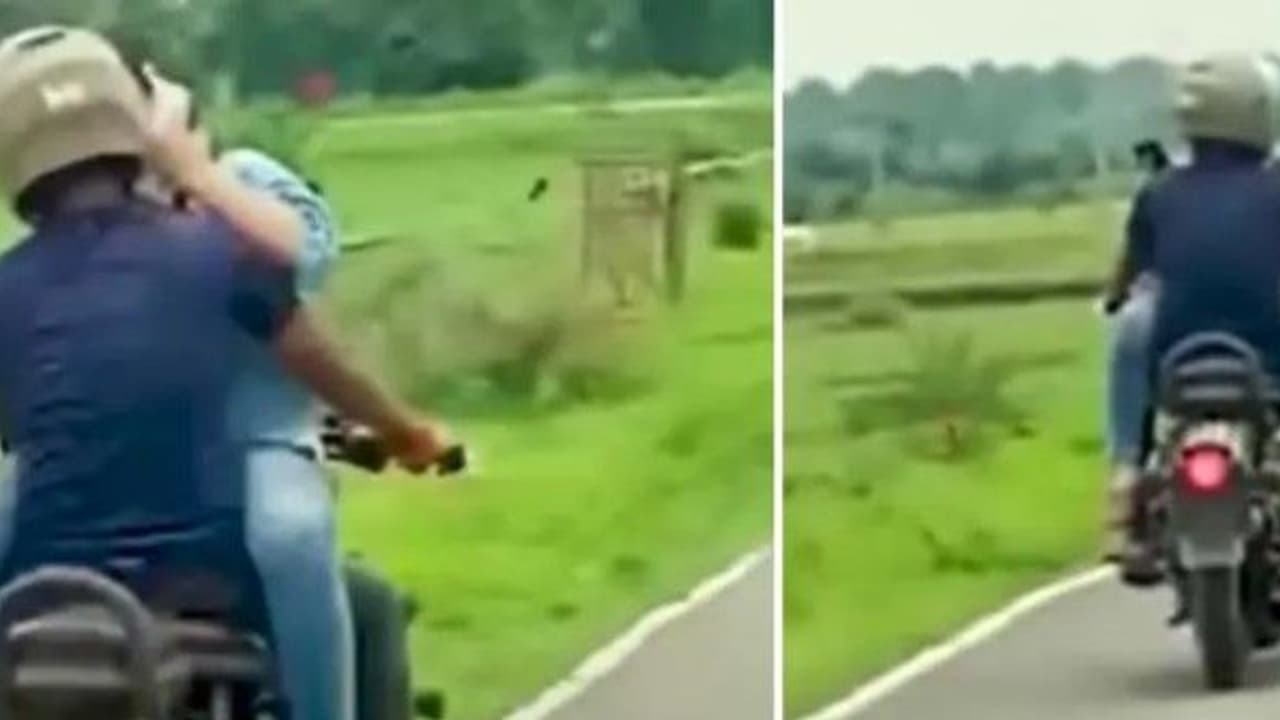 യുവതിയെ മടിയില്‍ മുഖാമുഖം ഇരുത്തി യുവാവിന്റെ ബുള്ളറ്റ് യാത്ര, വീഡിയോ വൈറലായി