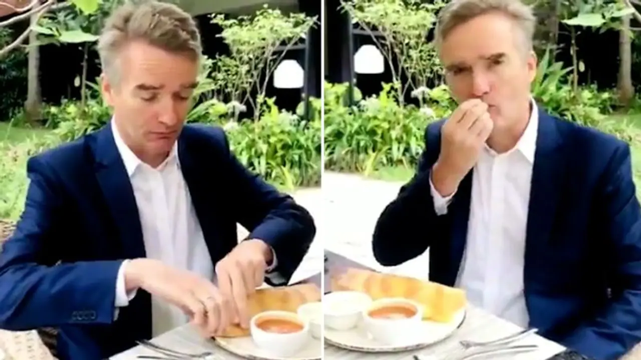 British diplomat eats dosa with hands as Twitter suggests; wins hearts on internet