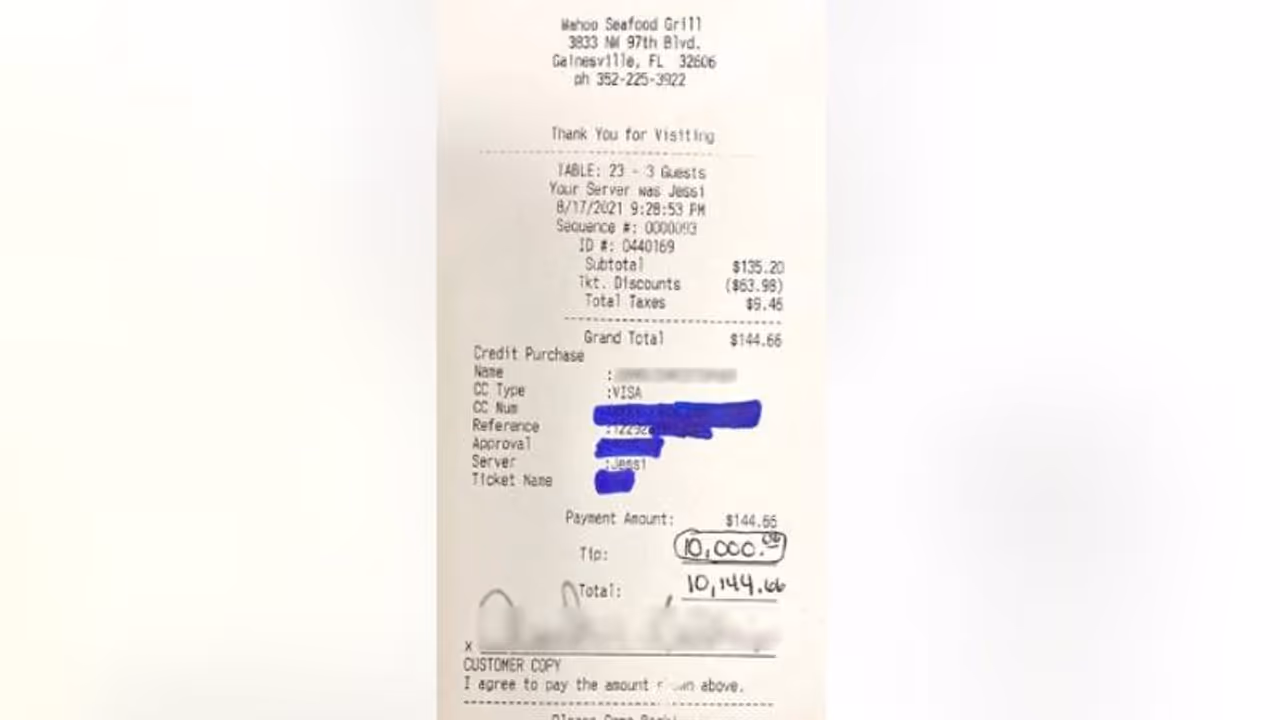 റെസ്റ്റോറന്റിലെ ജീവനക്കാർക്ക് ഏഴ് ലക്ഷം രൂപ 'ടിപ്' നല്കി കസ്റ്റമര്! റെസ്റ്റോറന്റിലെ ജീവനക്കാർക്ക് ഏഴ് ലക്ഷം രൂപ 'ടിപ്' നല്കി കസ്റ്റമര്!