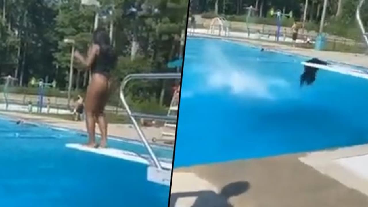 Funny Video Alert: Woman’s wig slips as she somersaults into the swimming pool Funny Video Alert: Woman’s wig slips as she somersaults into the swimming pool