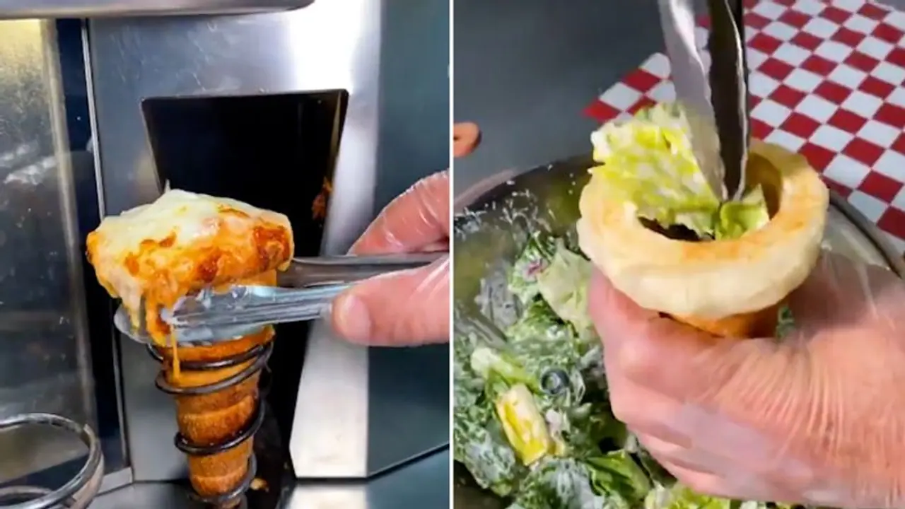 Ever seen a pizza made in cone? Watch the video to see the unique dish