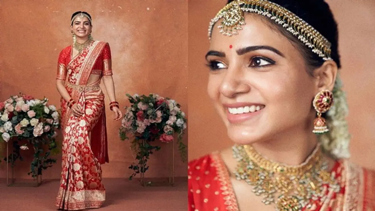 ബനാറസി സാരിയിൽ വധുവിനെ പോലെ ഒരുങ്ങി സാമന്ത ബനാറസി സാരിയിൽ വധുവിനെ പോലെ ഒരുങ്ങി സാമന്ത