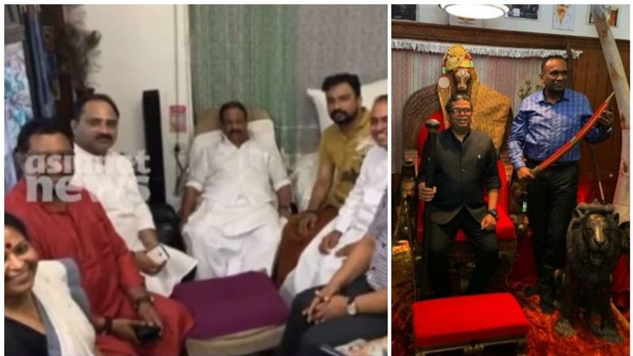 ഫോട്ടോയില് കെ സുധാകരന്, സിംഹാസനത്തില് ബെഹ്റ,വാളേന്തി എഡിജിപി,പുരാവസ്തു തട്ടിപ്പ് പ്രതിക്ക് ഉന്നത ബന്ധങ്ങള് ഫോട്ടോയില് കെ സുധാകരന്, സിംഹാസനത്തില് ബെഹ്റ,വാളേന്തി എഡിജിപി,പുരാവസ്തു തട്ടിപ്പ് പ്രതിക്ക് ഉന്നത ബന്ധങ്ങള്